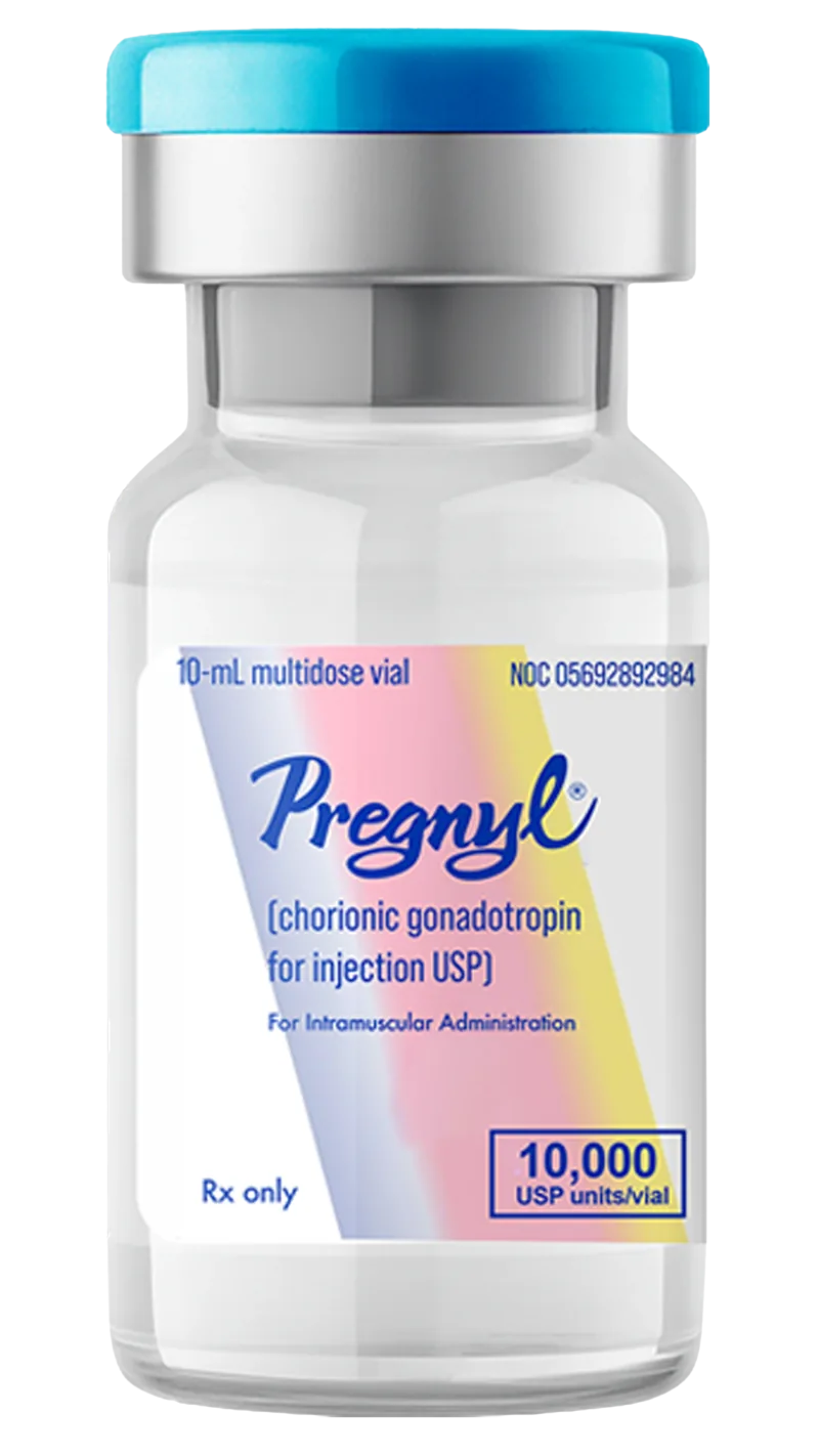 Pregnyl (hCG) lyophilized powder vial with reconstitution kit